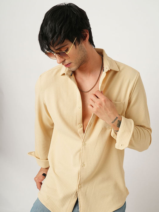 Meticulous Light Beige Jacquard Shirt