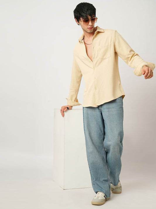 Meticulous Light Beige Jacquard Shirt