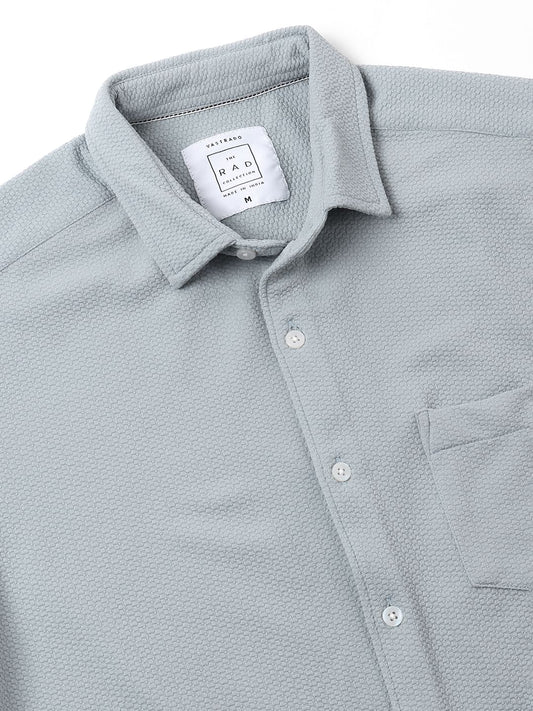 Detailed Turkish Blue Jacquard Shirt