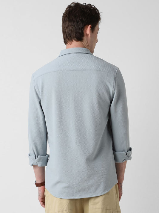 Detailed Turkish Blue Jacquard Shirt