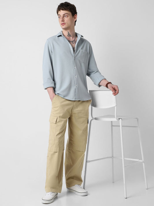 Detailed Turkish Blue Jacquard Shirt