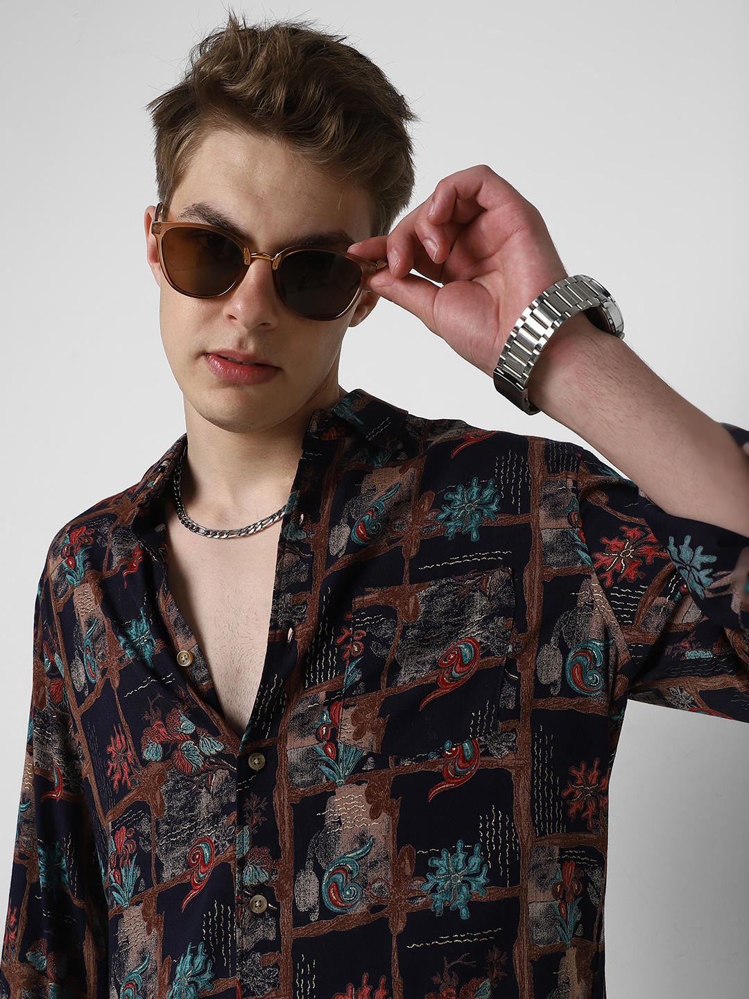 Futuristic Fusion Foil Printed Black Shirt