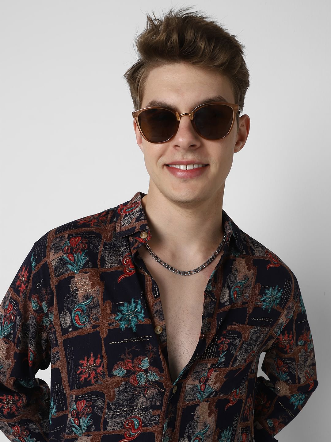 Futuristic Fusion Foil Printed Black Shirt