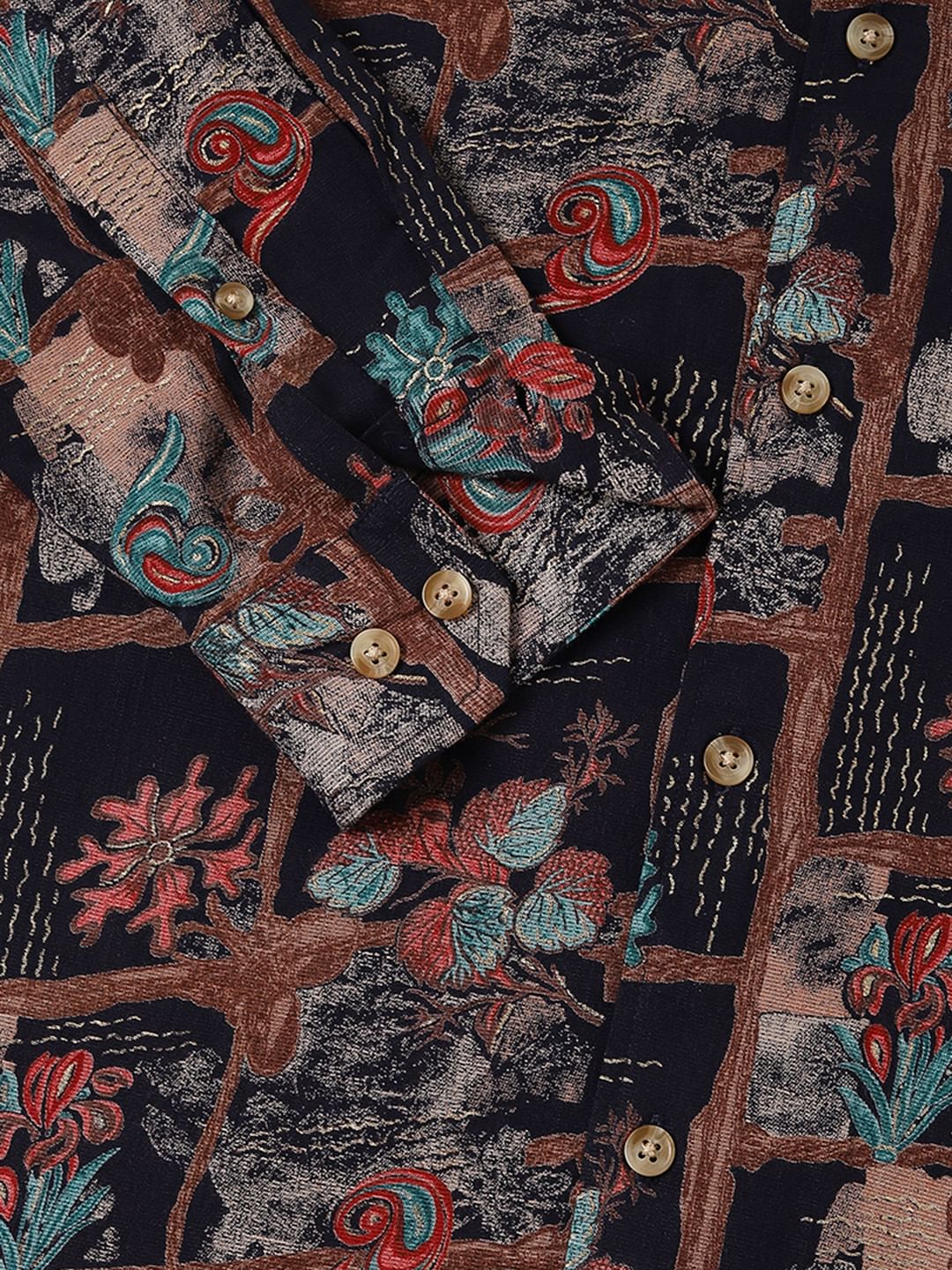 Futuristic Fusion Foil Printed Black Shirt
