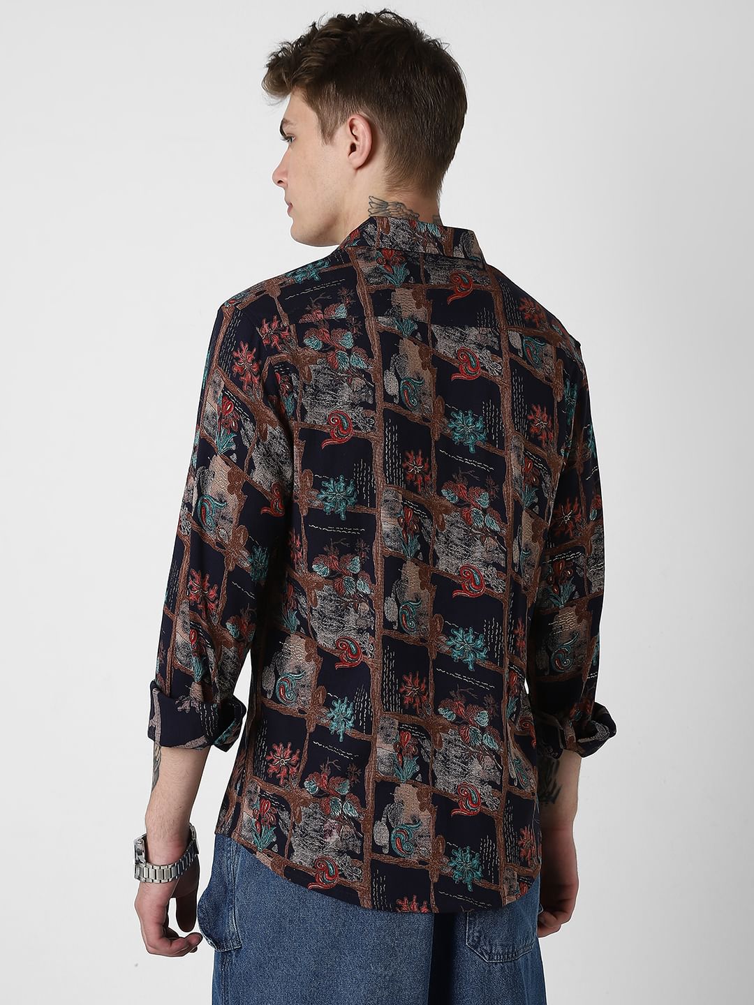 Futuristic Fusion Foil Printed Black Shirt
