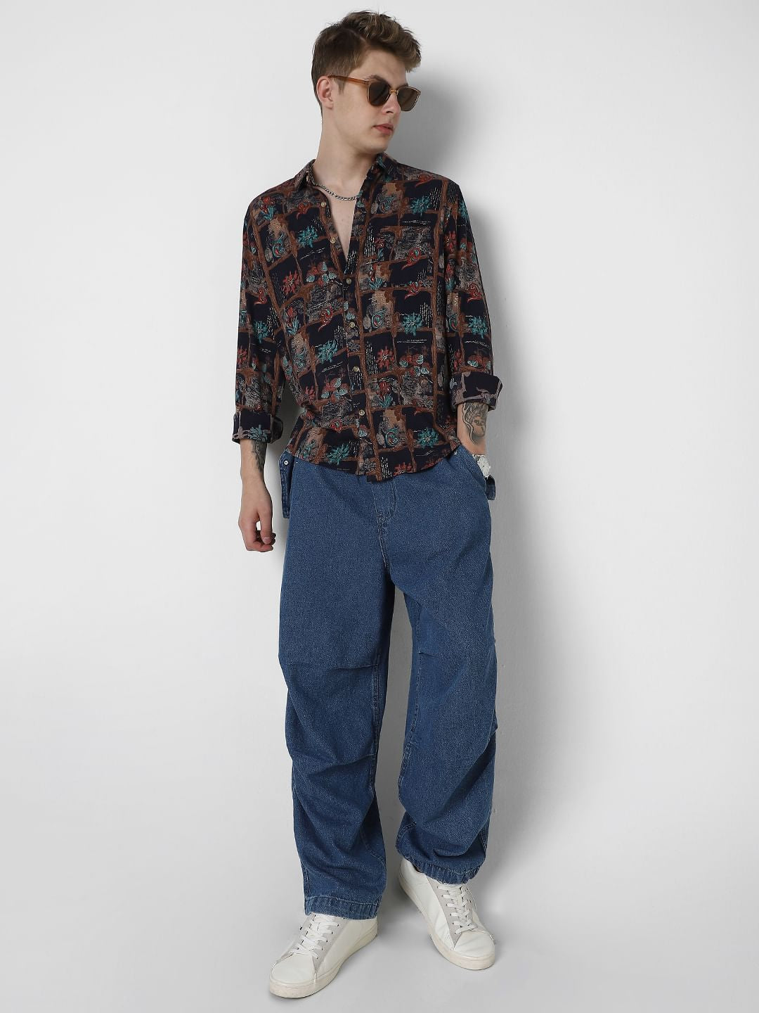 Futuristic Fusion Foil Printed Black Shirt