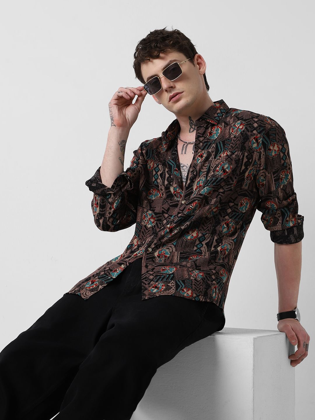 Aesthetic Foil Printed Multicolour Shirt