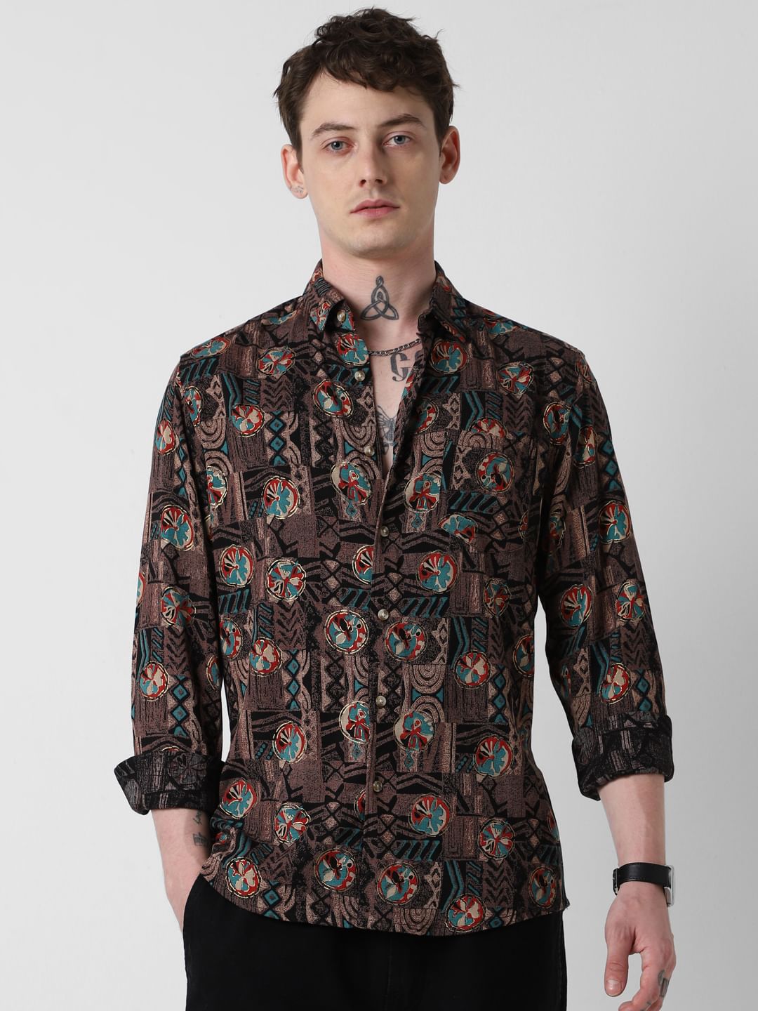 Aesthetic Foil Printed Multicolour Shirt