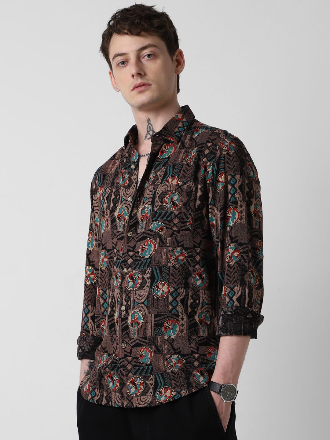 Aesthetic Foil Printed Multicolour Shirt