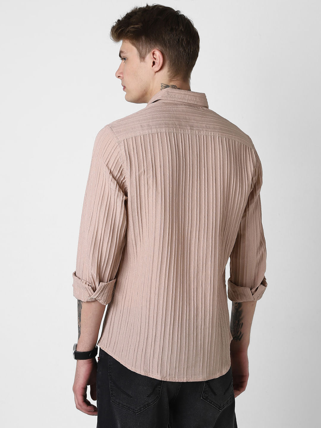 Tan Brown Line Textured Shirt