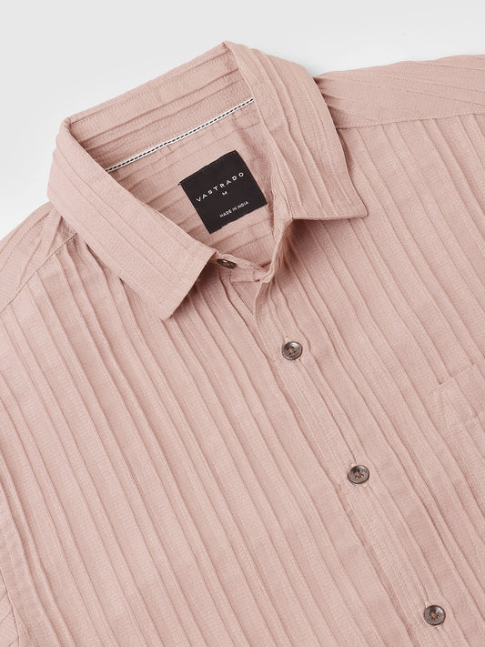 Tan Brown Line Textured Shirt