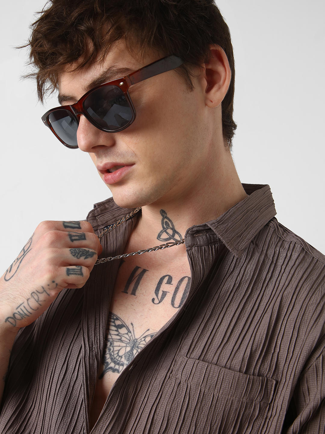 Chocolate Brown Line Textured Shirt