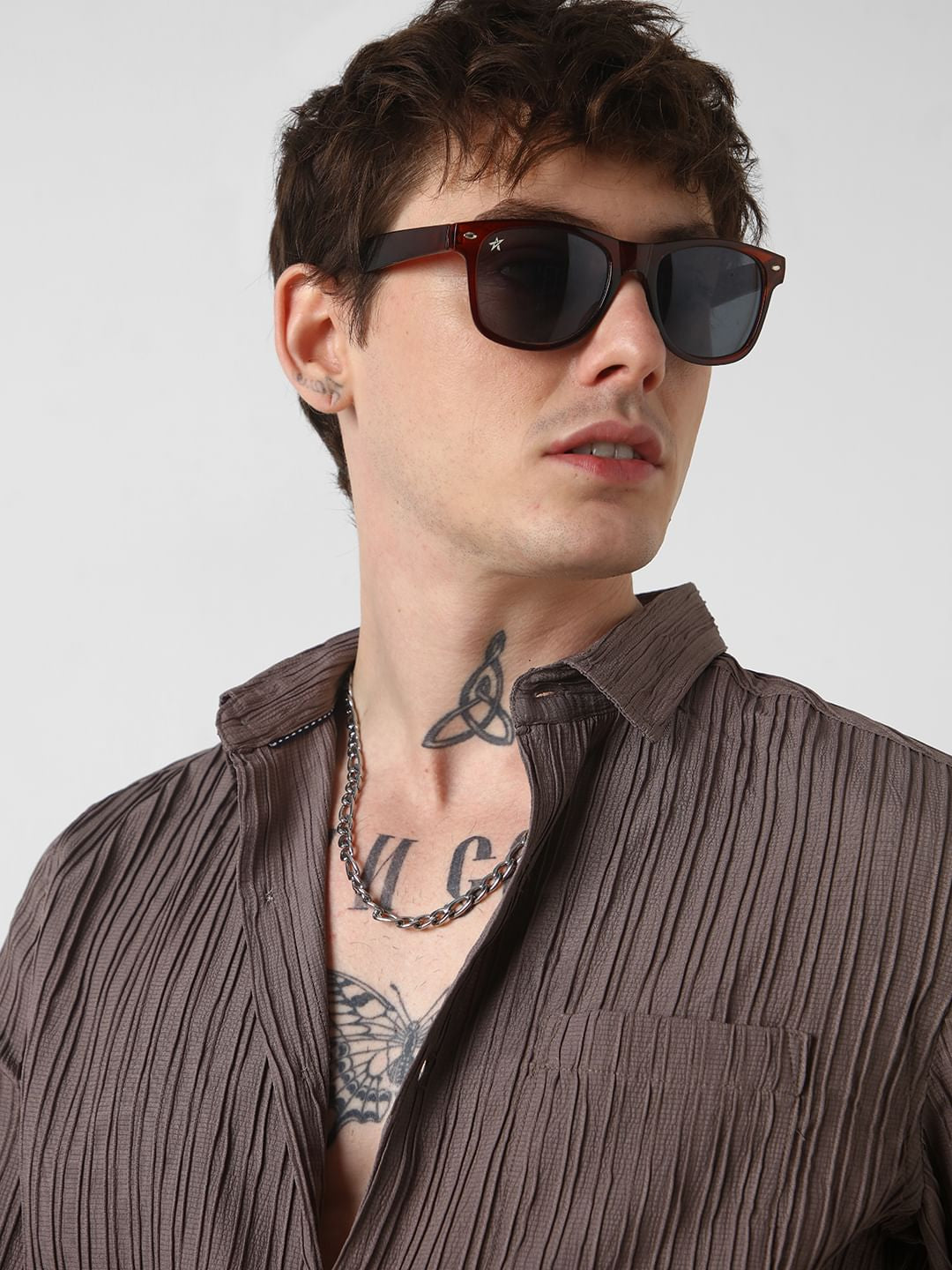 Chocolate Brown Line Textured Shirt