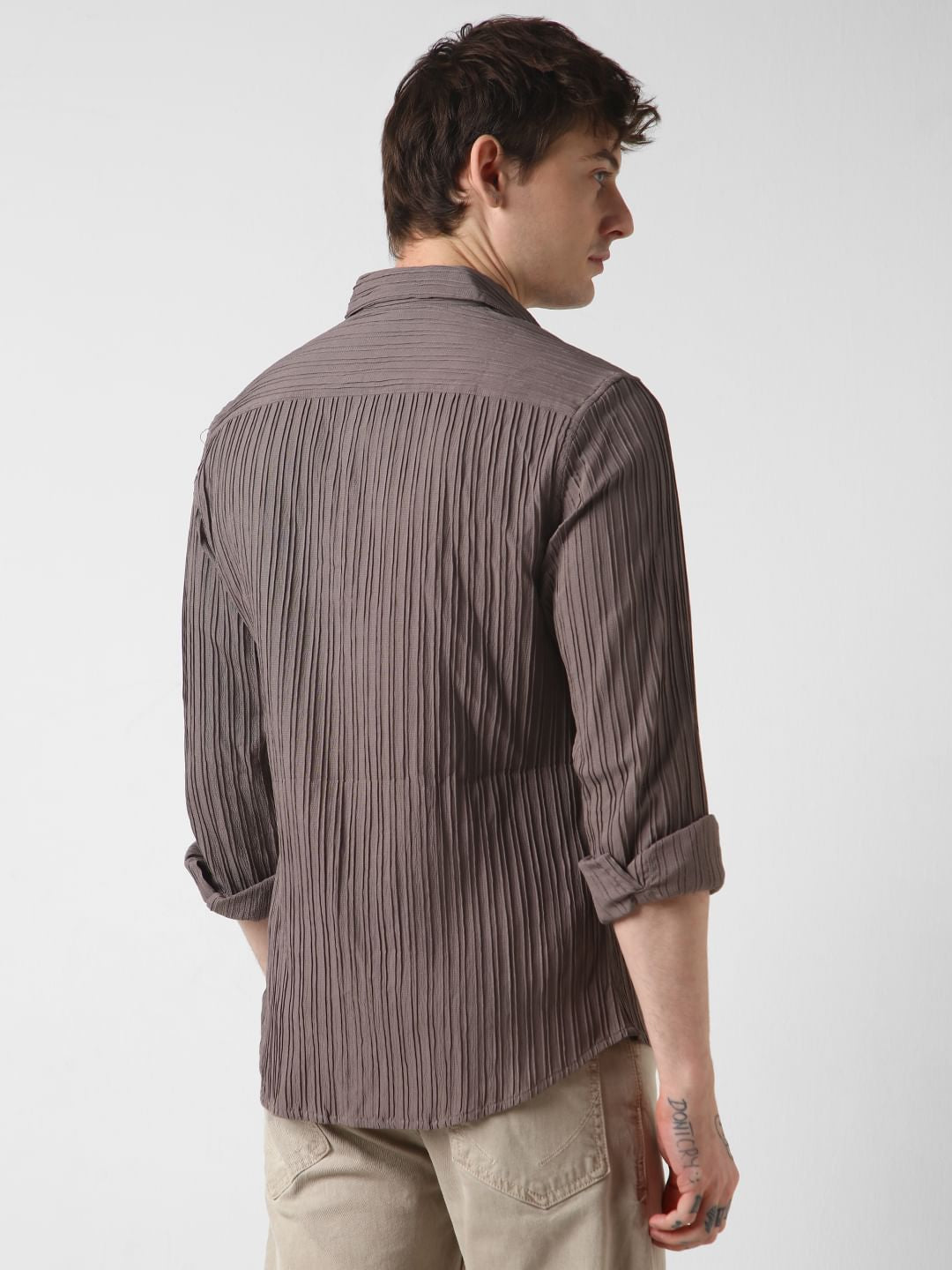 Chocolate Brown Line Textured Shirt