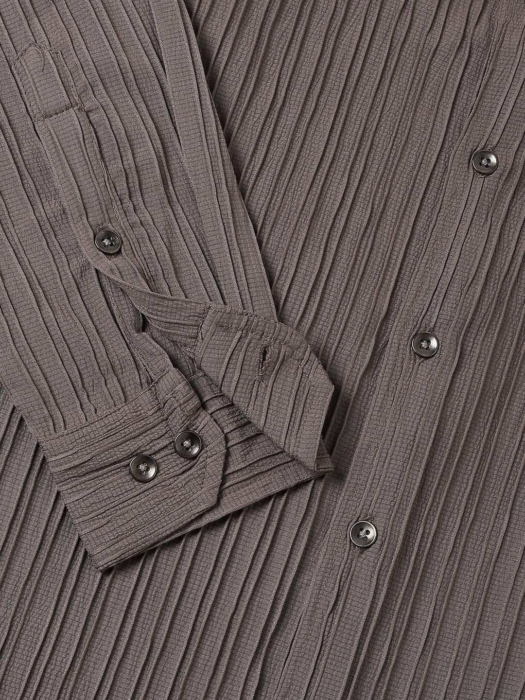 Chocolate Brown Line Textured Shirt