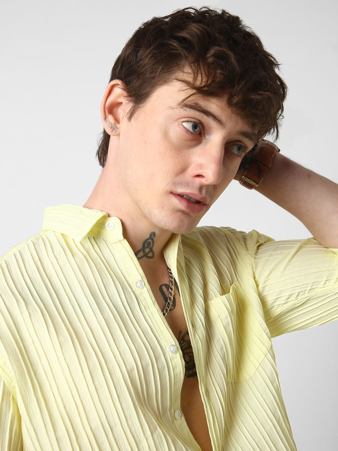 Vibrant Lemon Line Textured Shirt