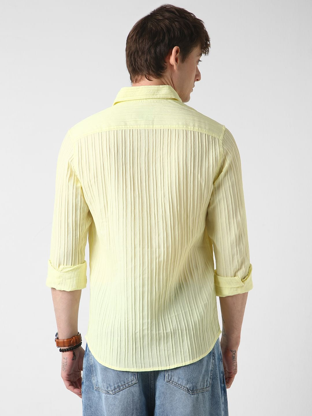 Vibrant Lemon Line Textured Shirt