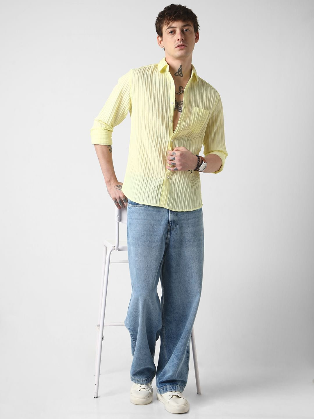 Vibrant Lemon Line Textured Shirt