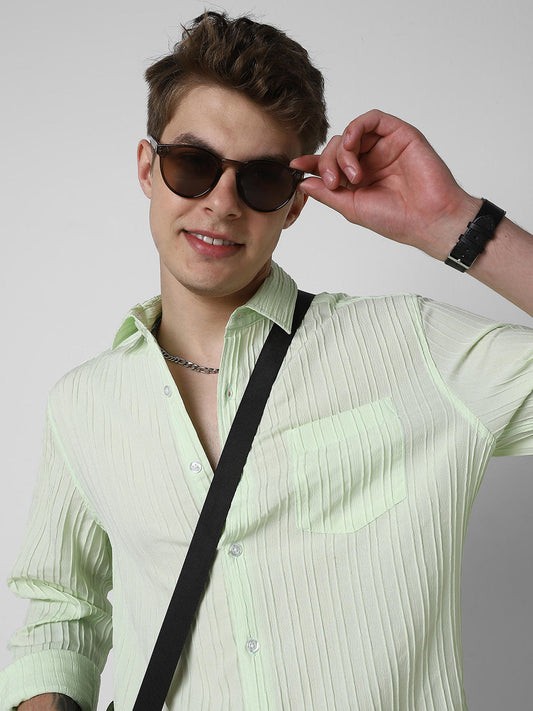 Neon Green Textured Line Shirt