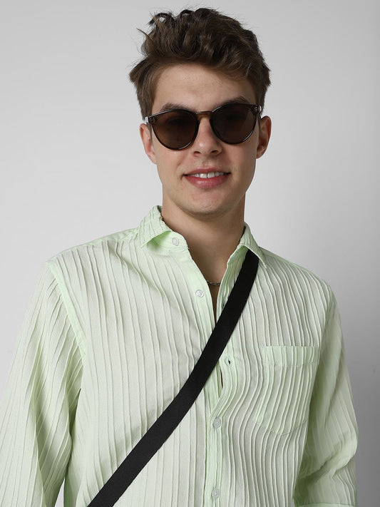 Neon Green Textured Line Shirt