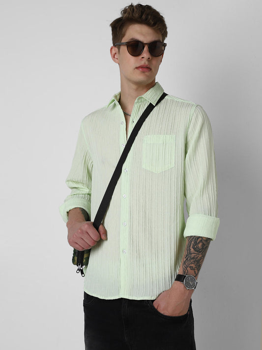 Neon Green Textured Line Shirt