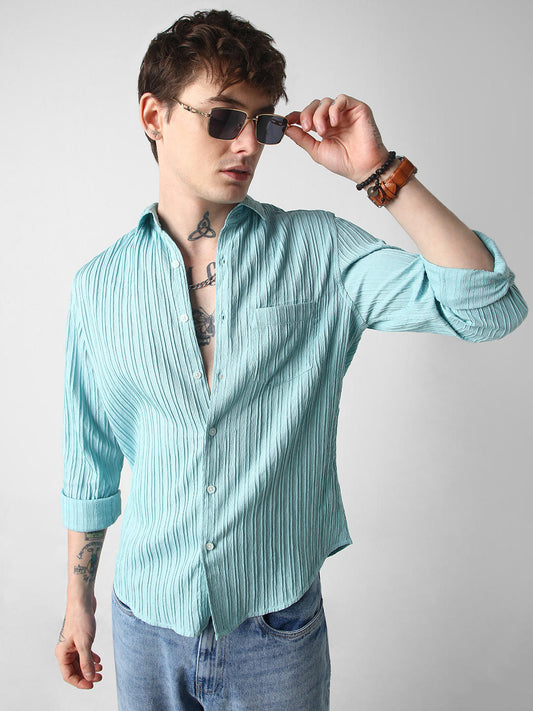 Ocean Blue Line Textured Shirt