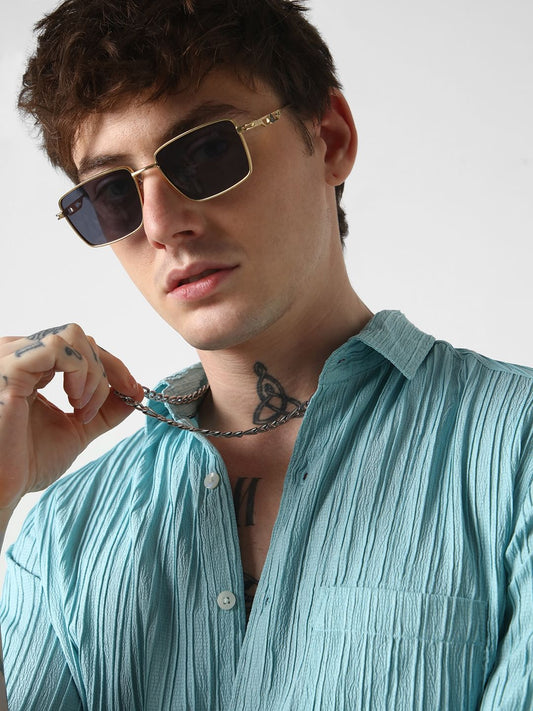 Ocean Blue Line Textured Shirt