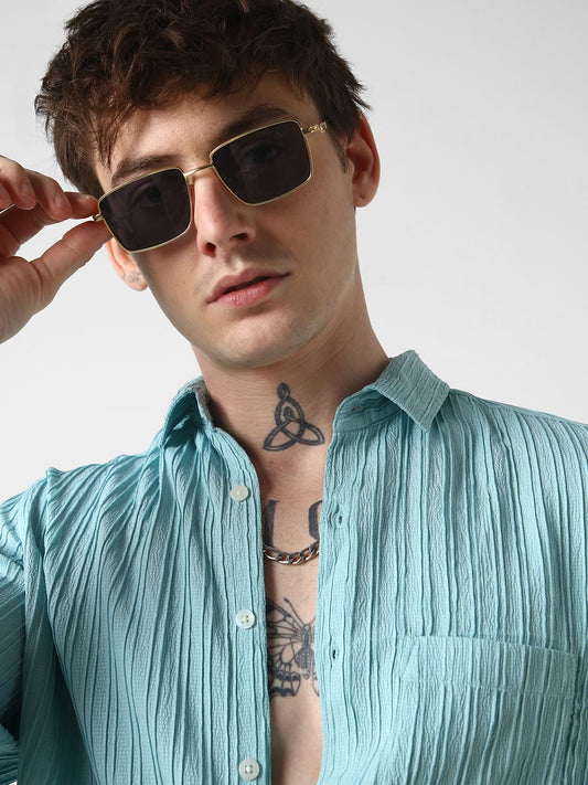 Ocean Blue Line Textured Shirt