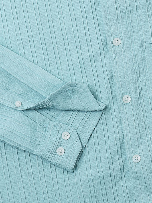 Ocean Blue Line Textured Shirt