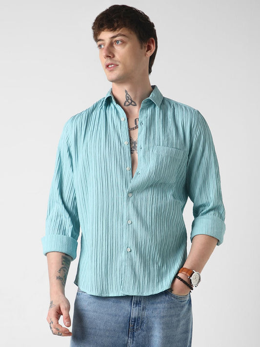 Ocean Blue Line Textured Shirt