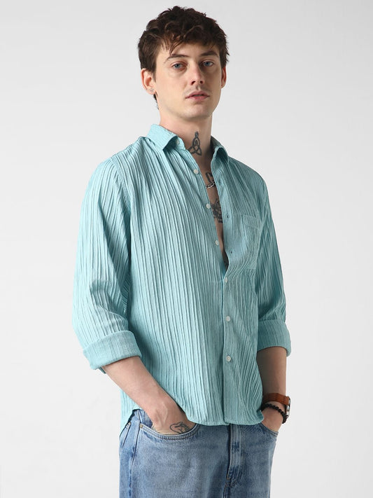 Ocean Blue Line Textured Shirt