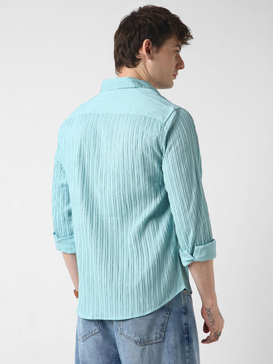 Ocean Blue Line Textured Shirt