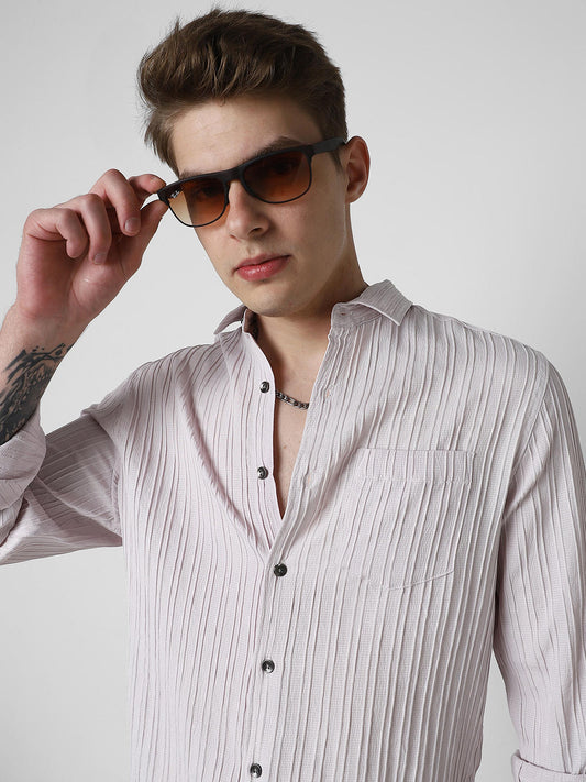 Pastel Candy Pink Line Textured Shirt