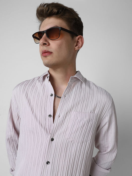 Pastel Candy Pink Line Textured Shirt