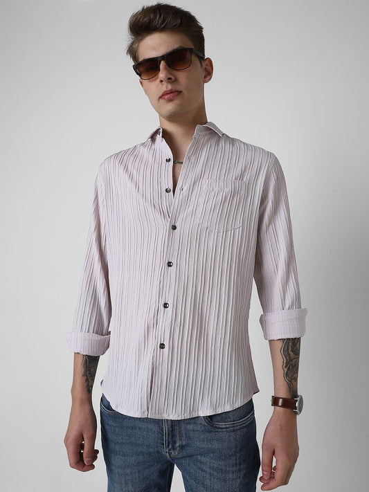 Pastel Candy Pink Line Textured Shirt