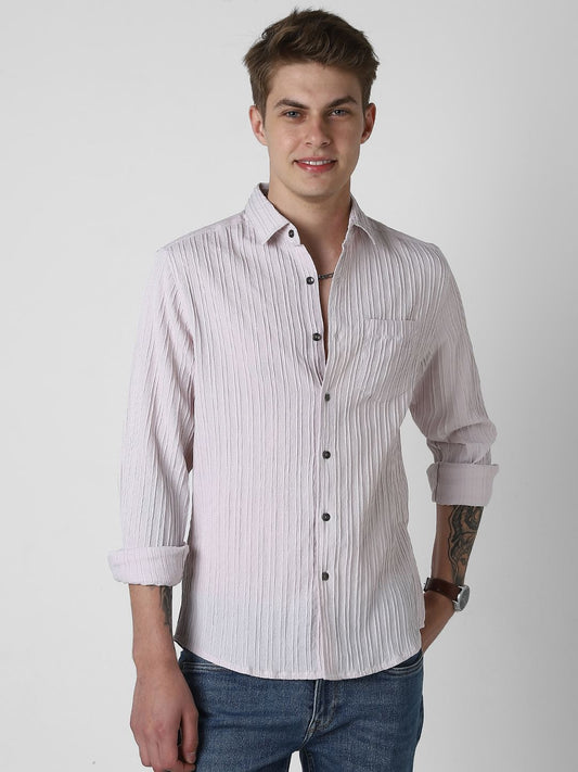 Pastel Candy Pink Line Textured Shirt
