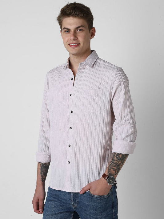 Pastel Candy Pink Line Textured Shirt