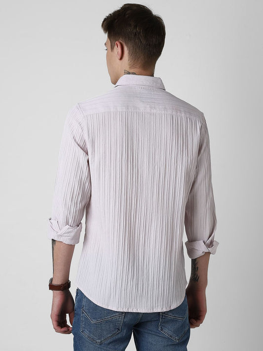 Pastel Candy Pink Line Textured Shirt