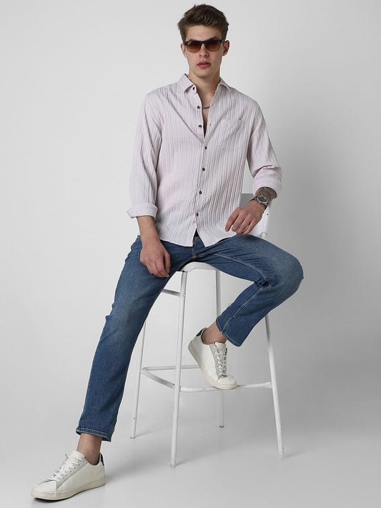Pastel Candy Pink Line Textured Shirt