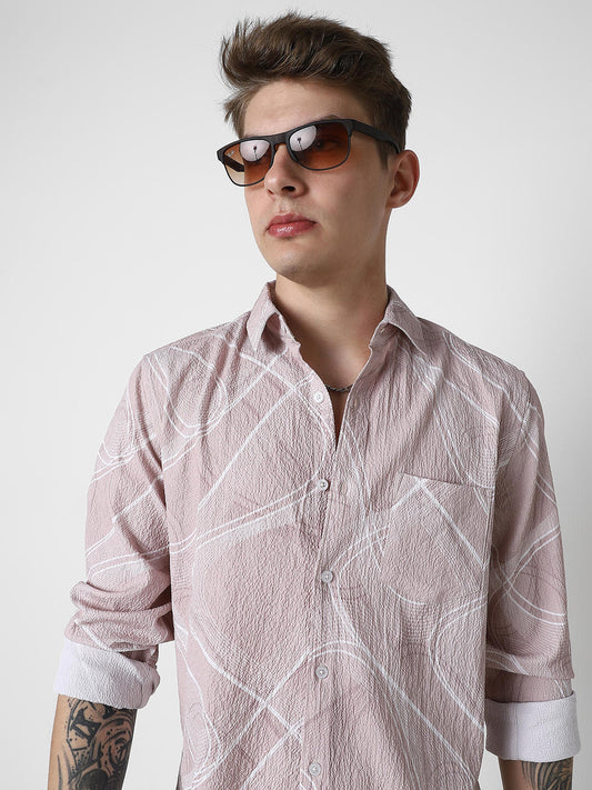 Creased Almond Beige Abstract Printed Shirt