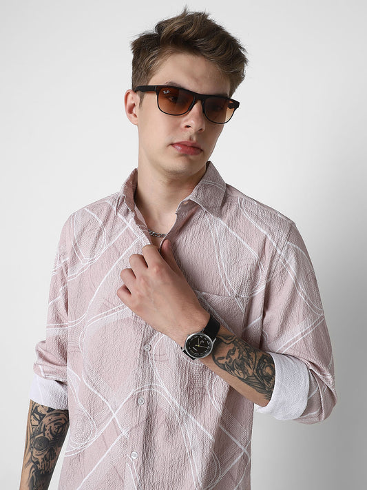 Creased Almond Beige Abstract Printed Shirt