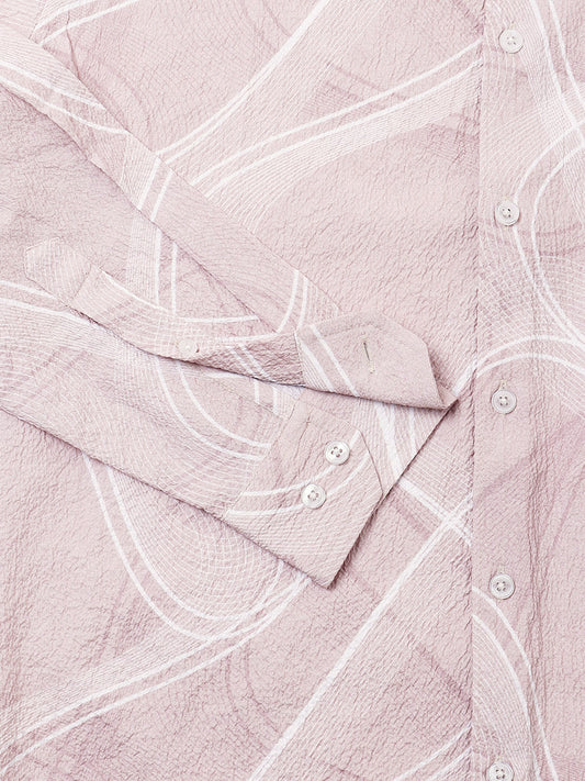 Creased Almond Beige Abstract Printed Shirt