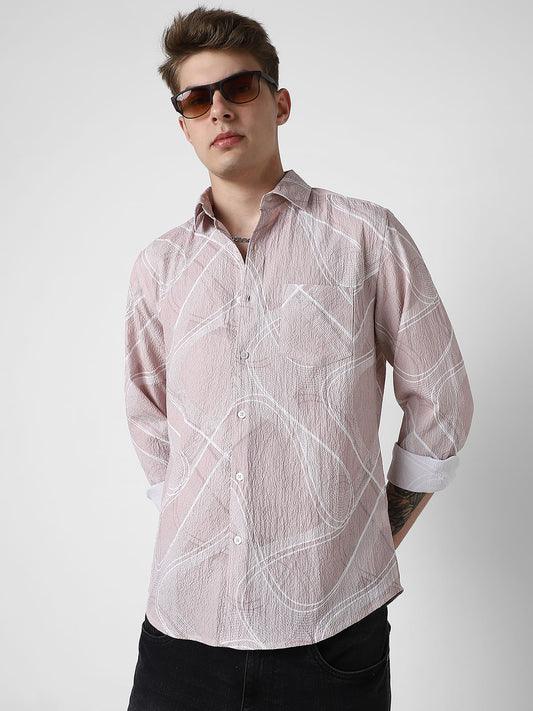 Creased Almond Beige Abstract Printed Shirt