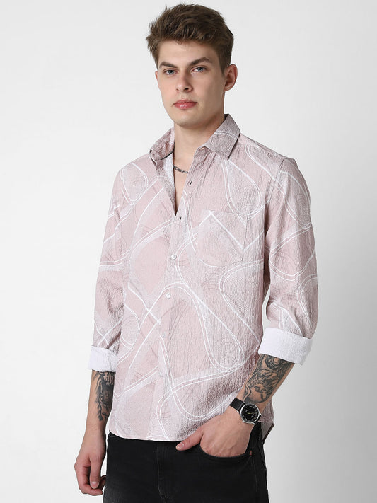 Creased Almond Beige Abstract Printed Shirt