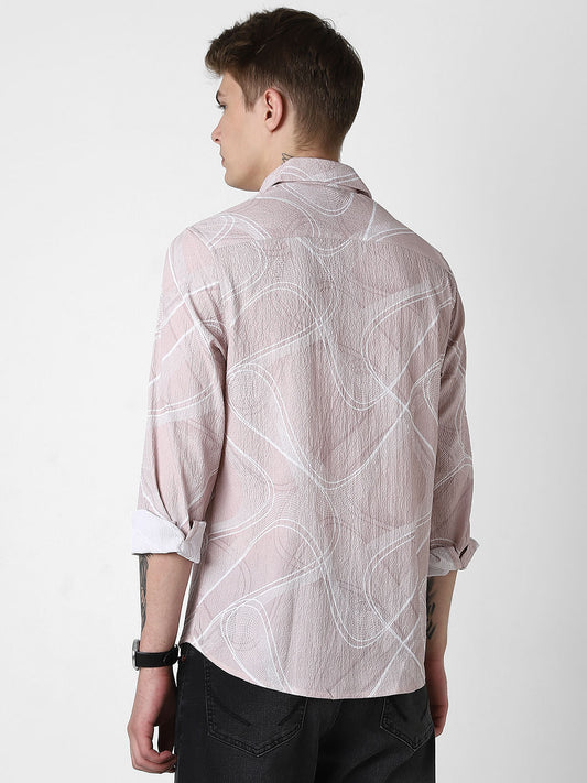 Creased Almond Beige Abstract Printed Shirt