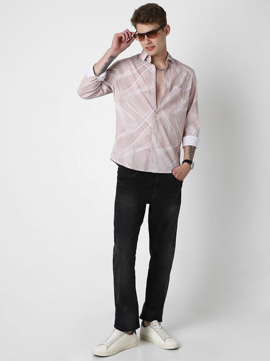 Creased Almond Beige Abstract Printed Shirt