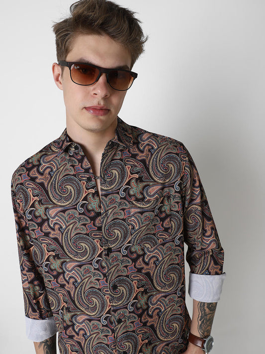 Futuristic Fusion Black Paisley Creased Shirt
