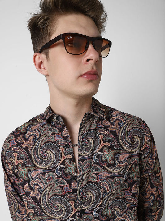 Futuristic Fusion Black Paisley Creased Shirt