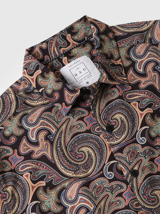 Futuristic Fusion Black Paisley Creased Shirt