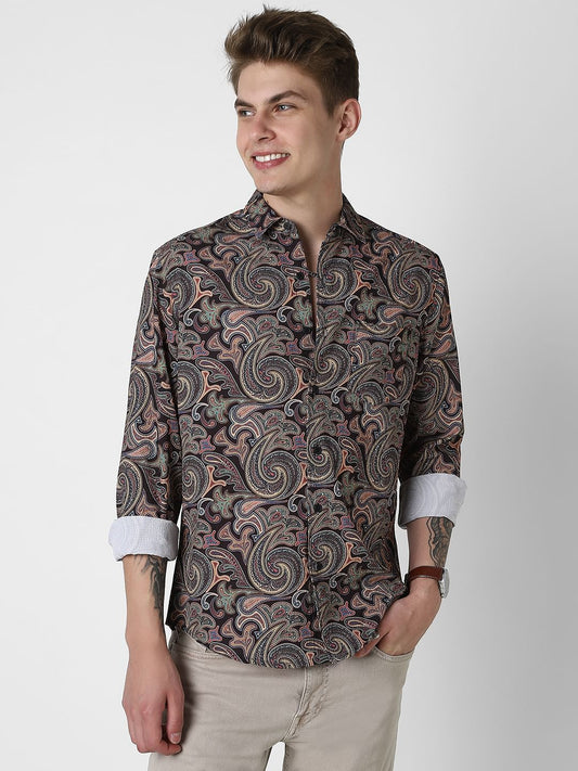 Futuristic Fusion Black Paisley Creased Shirt